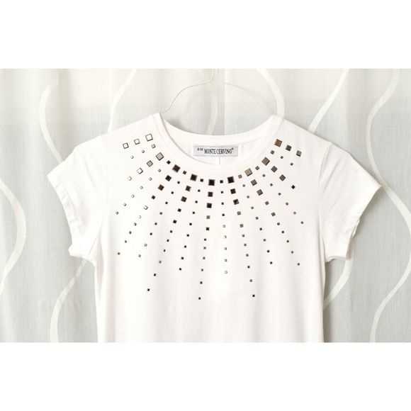 NEW MONTE CERVINO White High Low Cut-out Mirrored Dress | Size M - Picture 4 of 8